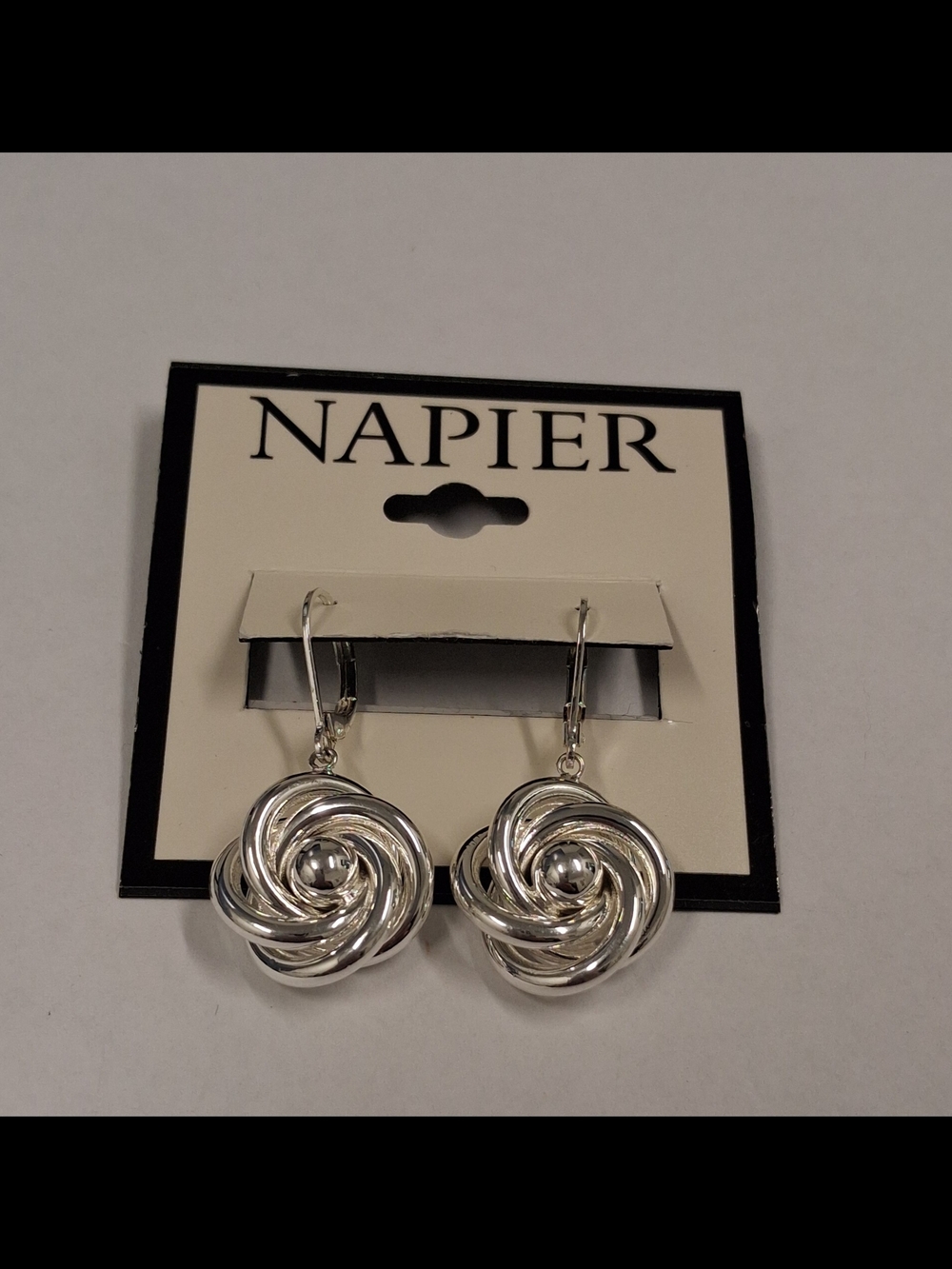 Napier Shiny Silver Knotted Drop pierced Earrings